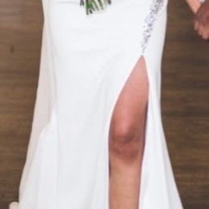 Asymmetrical One shoulder white gown with crystal embellishment